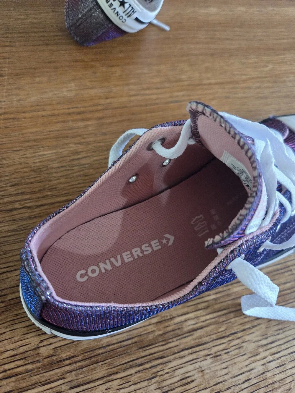 Converse Big Girls Sparkle Shimmer Sneaker In Pink Purple Silver Size Junior 3